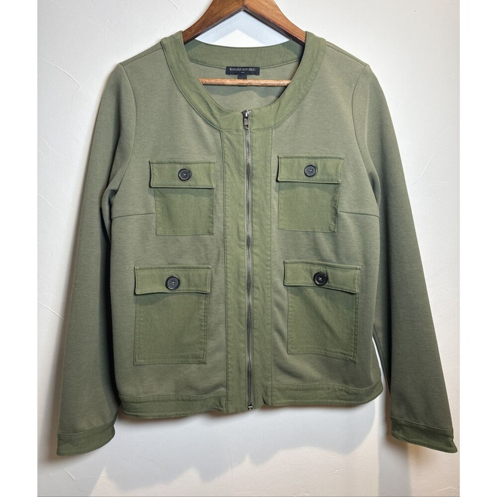 Banana Republic Factory Knit Utility Jacket Green Zipper Women's Size Large